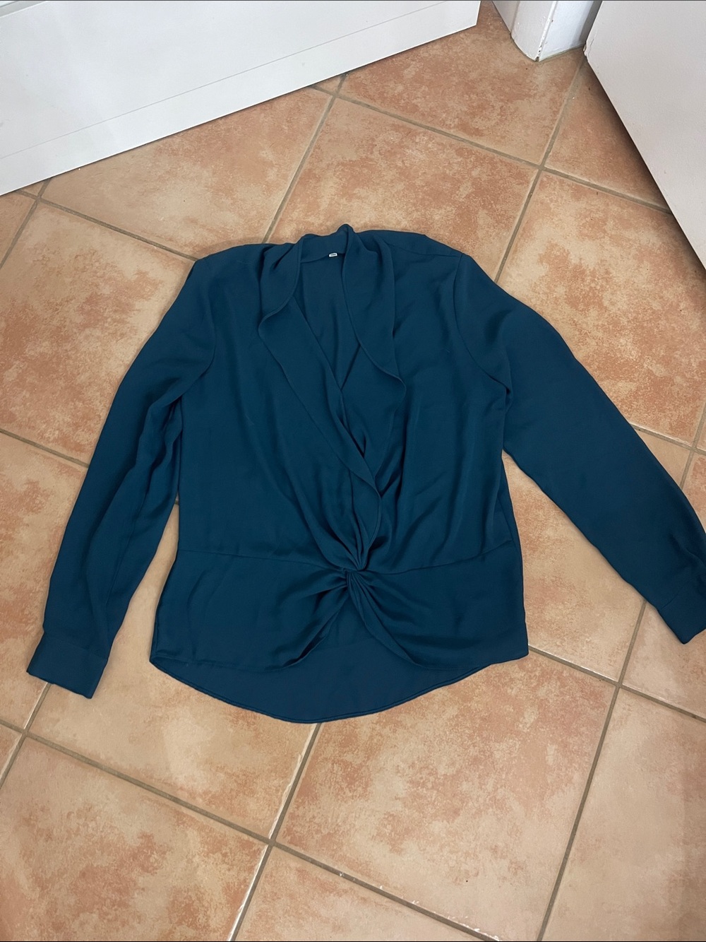 Twist-Front Long Sleeve Top in Teal